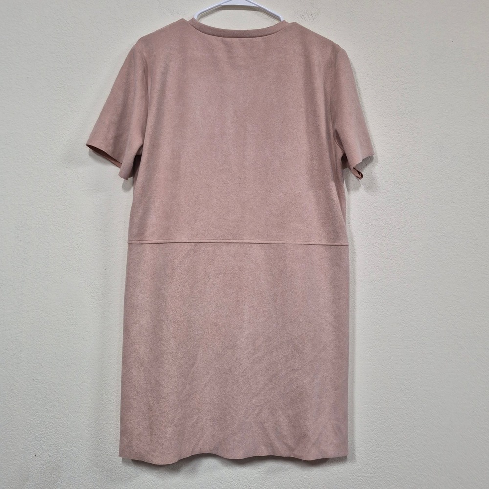 Zara Faux Suede Shift Dress L Blush Pink Short Sleeve Pockets Minimalist - Picture 6 of 7